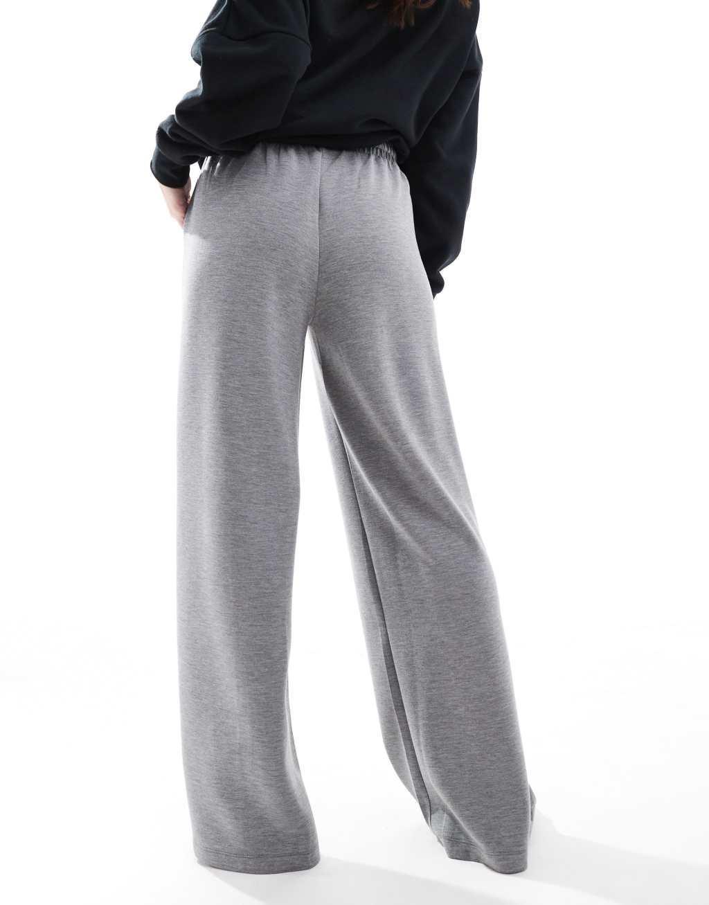 Bershka tie waist wide leg sweatpants in dark gray Product Image