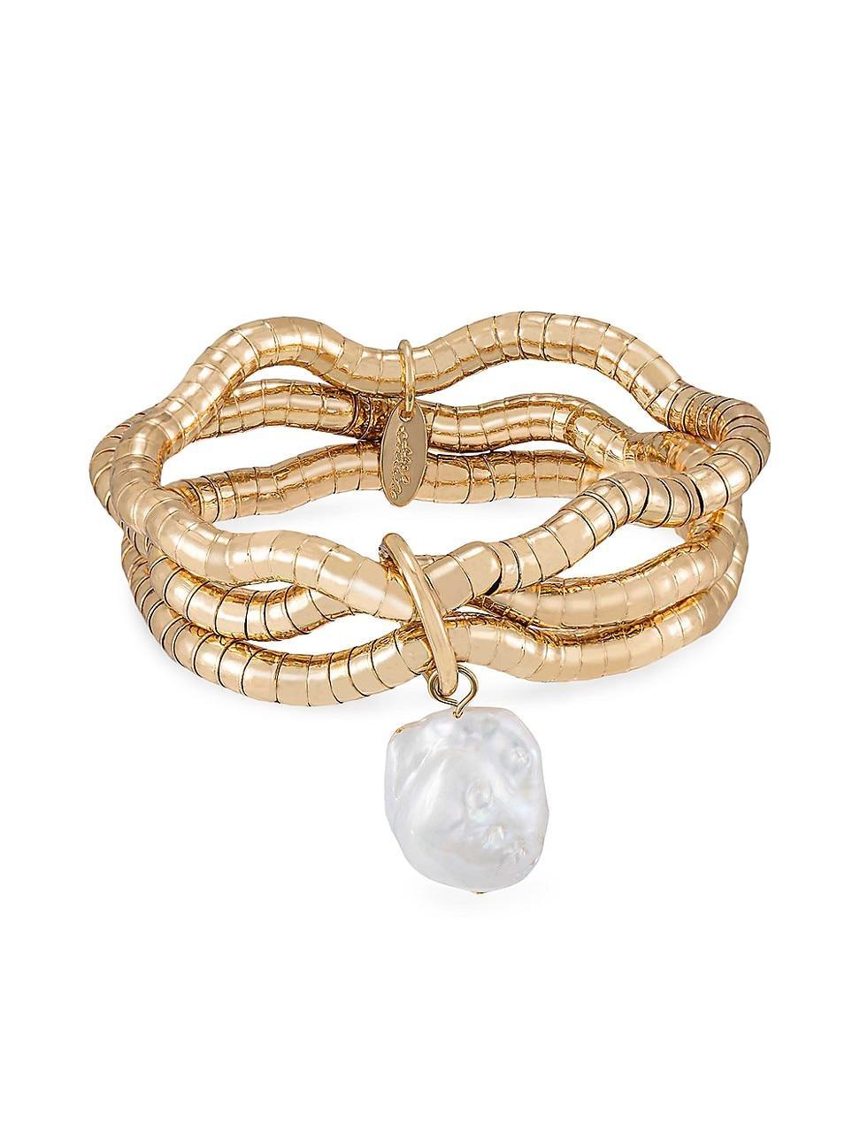 Womens Liquid 18K Gold-Plated & Freshwater Pearl Layered Bracelet Product Image