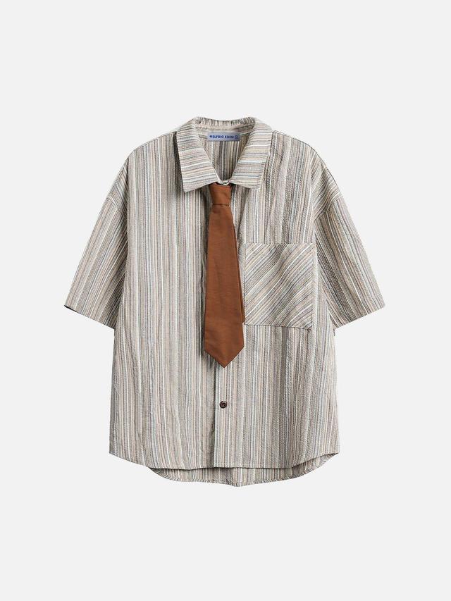 Aelfric Eden Stripe Necktie Short Sleeve Shirt Product Image