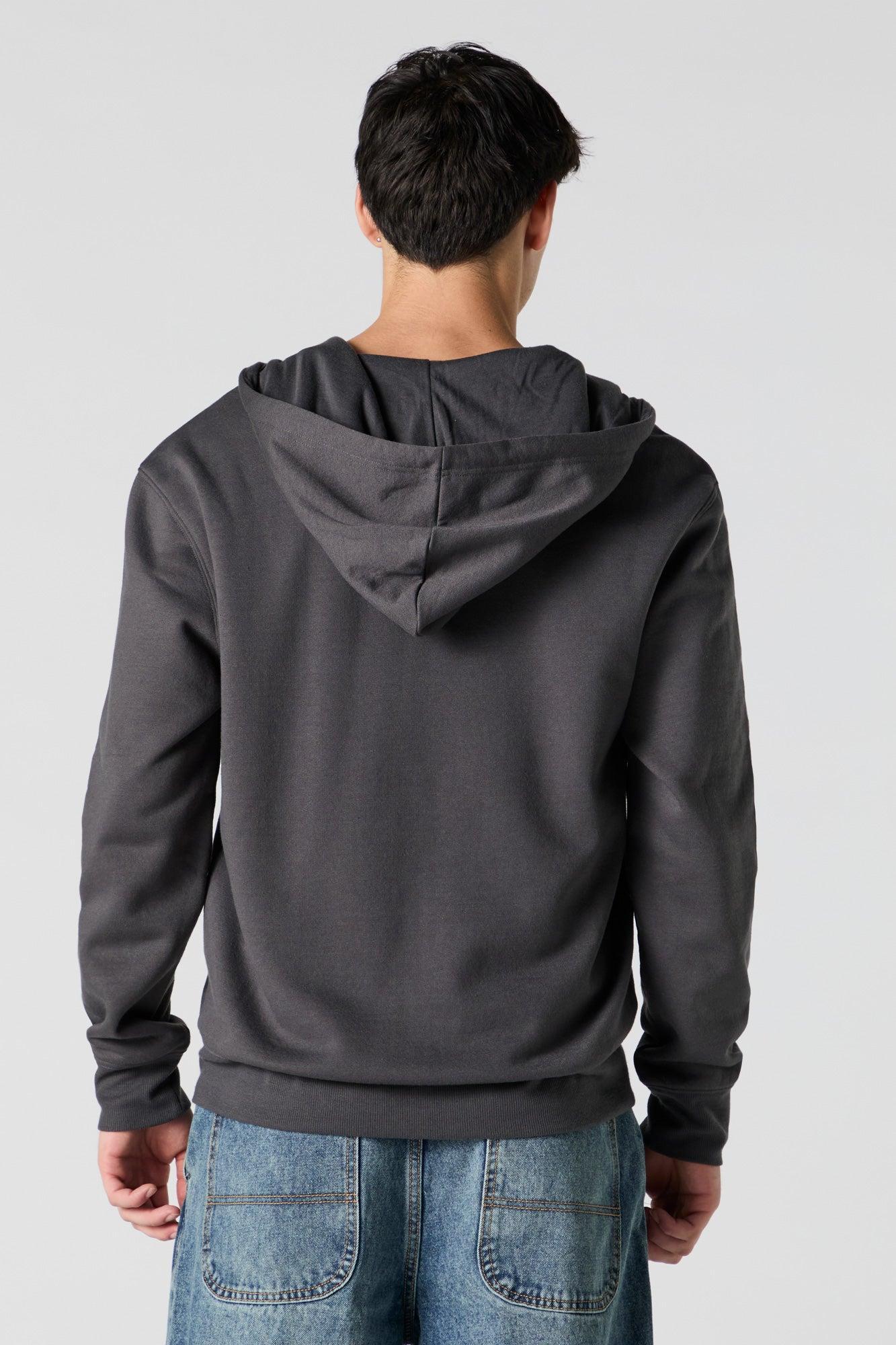 Solid Fleece Zip-Up Hoodie Male Product Image