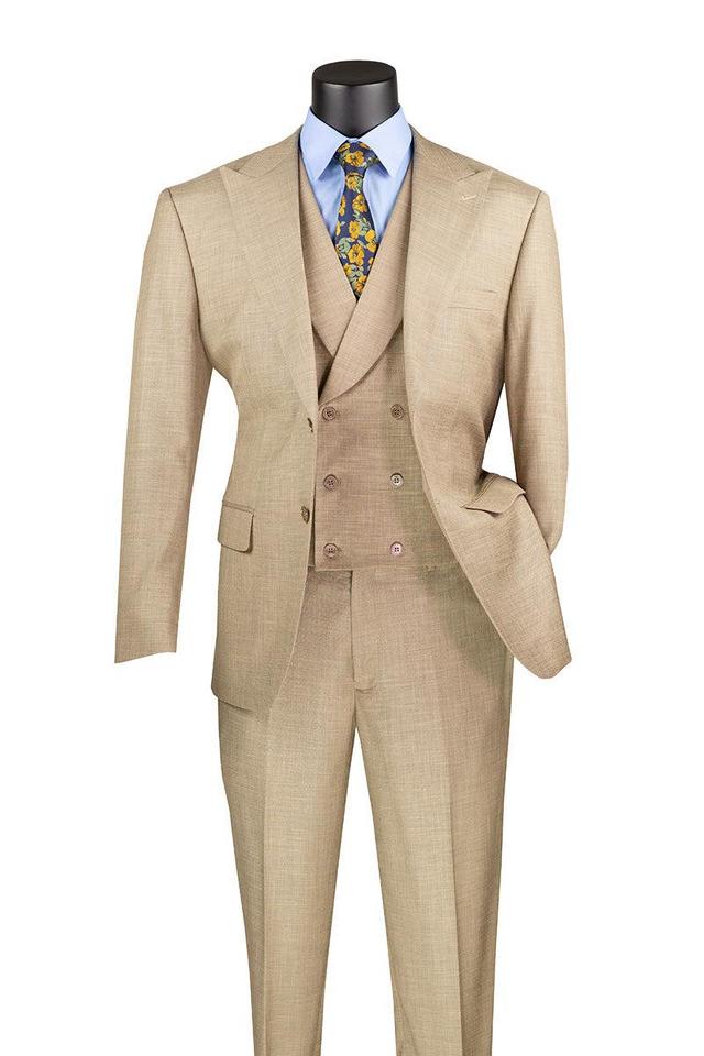 Taupe Modern Fit 3 Piece Suit with Vest and Adjustable Waist Band Pants Product Image