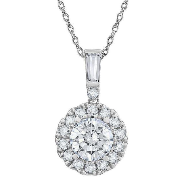 Diamond Medley 14k White Gold 3/4 Carat T.W. Lab-Grown Diamond Halo Pendant Necklace, Womens Product Image