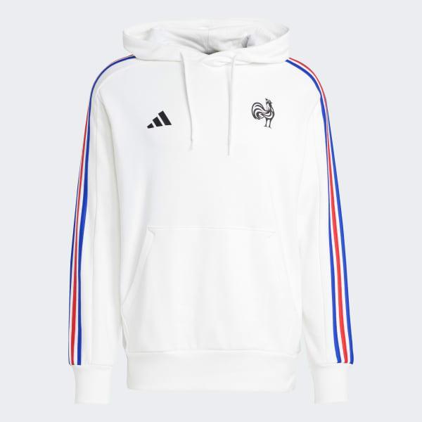 adidas France Essentials 3-Stripes Hoodie White XL Mens Product Image