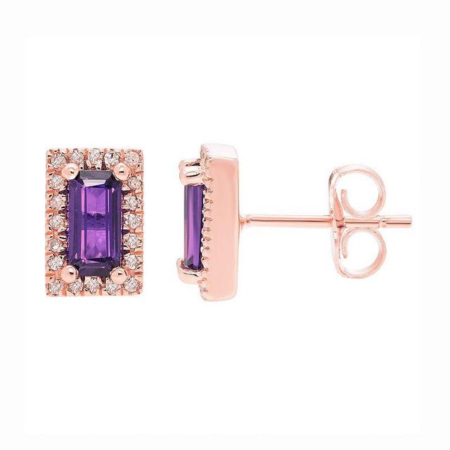 The Regal Collection 14k Rose Gold Amethyst Baguette & Diamond Accent Earrings, Womens, Purple Product Image