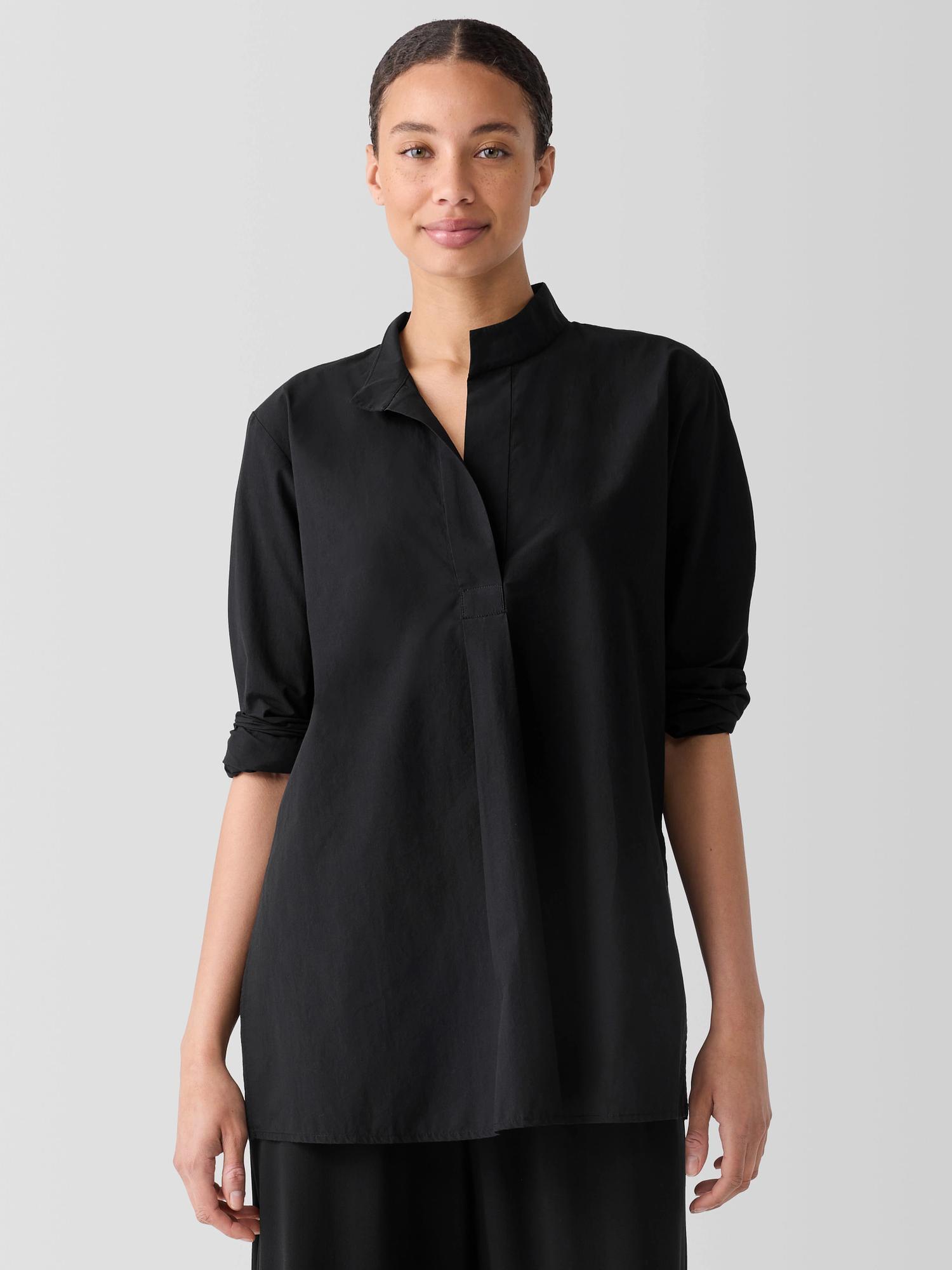 EILEEN FISHER Washed Organic Cotton Poplin Stand Collar Topfemale Product Image