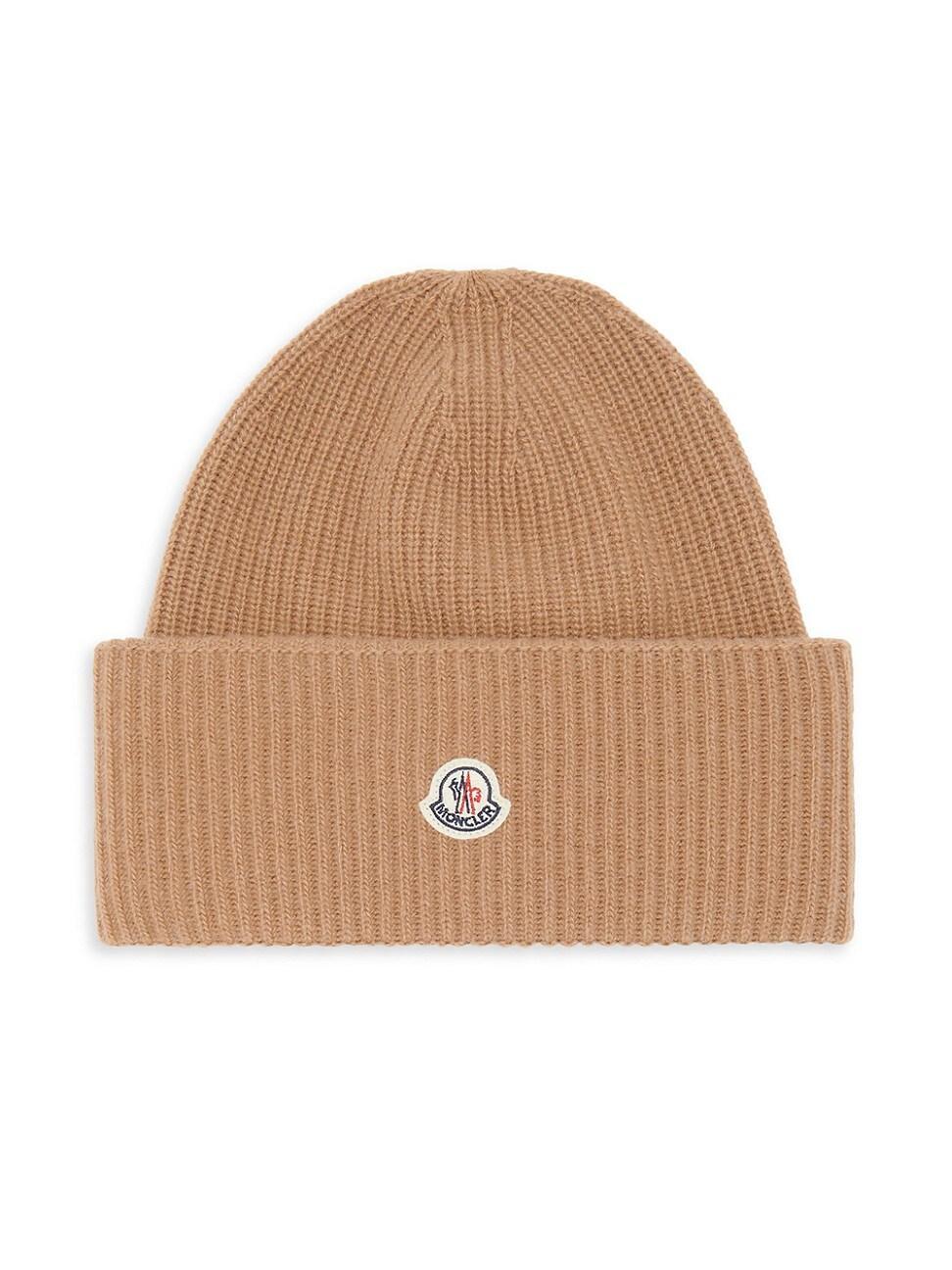 Womens Wool Ribbed Knit Logo Patch Beanie Product Image