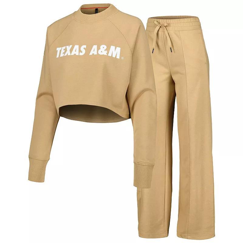 Womens Tan Texas A&M Aggies Raglan Cropped Sweatshirt & Sweatpants Set Product Image