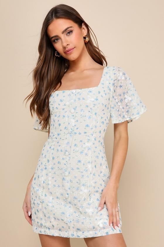 Adorably Perfect Ivory Floral Embroidered Mini Dress Product Image