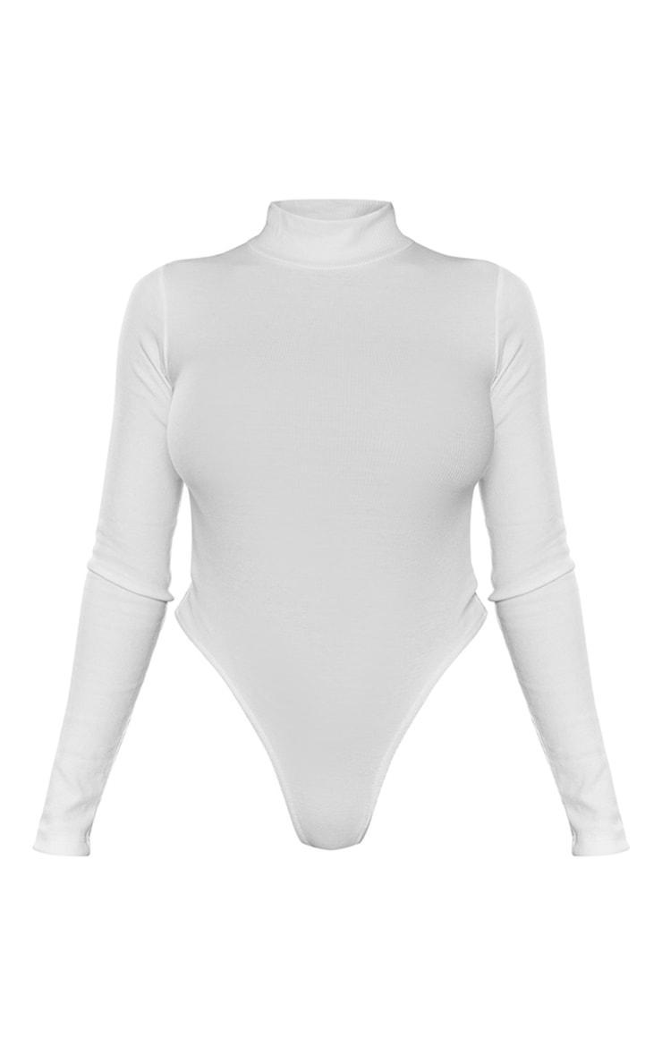  White Basic Soft Ribbed High Neck Long Sleeve Bodysuit Product Image