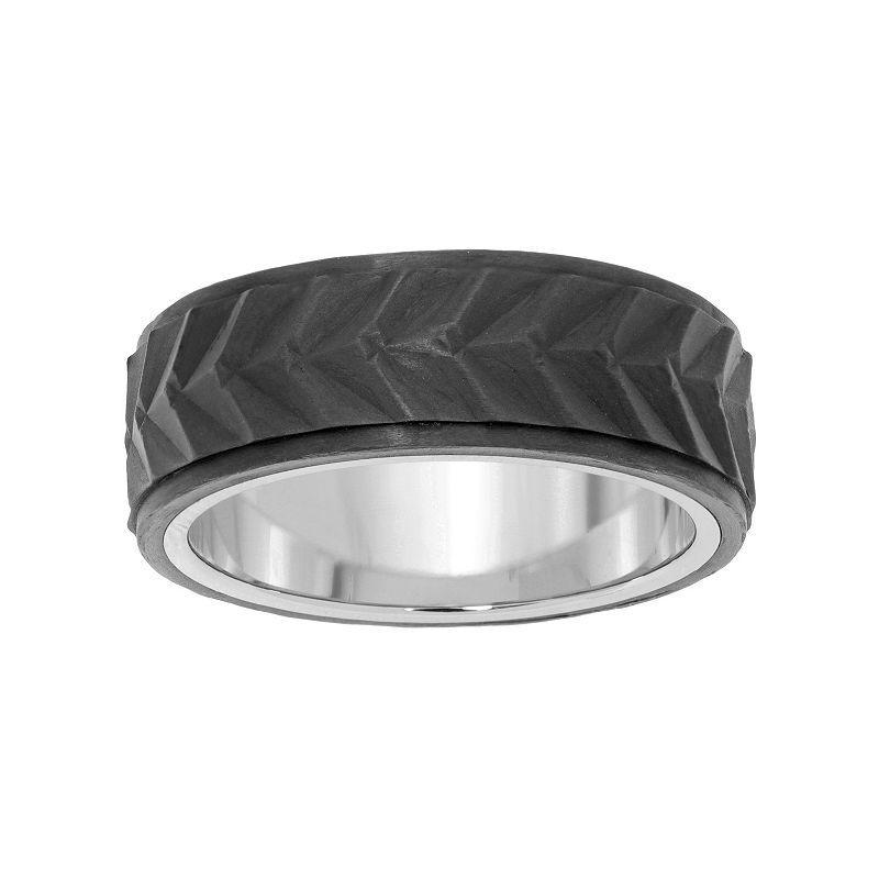 LYNX Mens Chevron Stainless Steel & Carbon Fiber Ring Grey Product Image