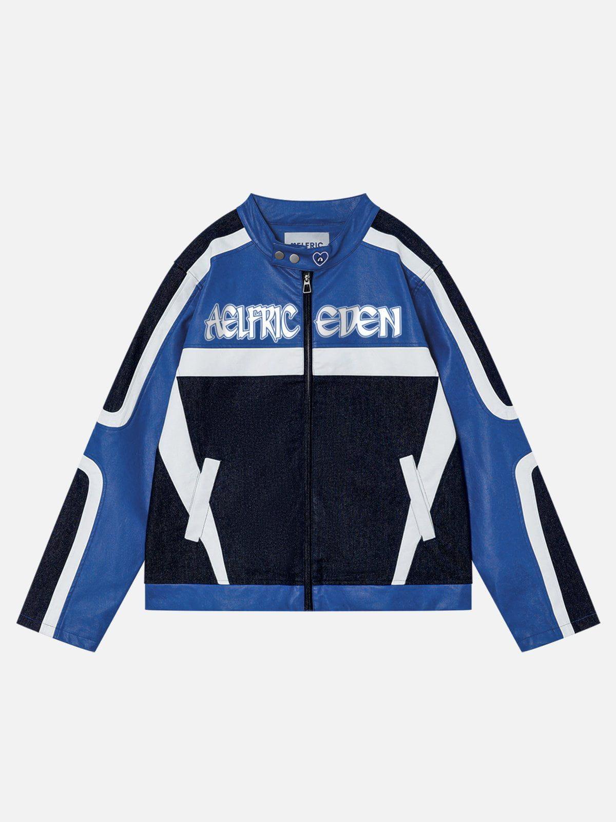 Aelfric Eden Denim Faux Leather Patchwork Jacket Product Image