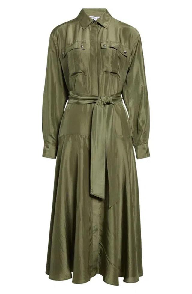 VERONICA BEARD Camille Belted Silk Shirtdress In Green Product Image