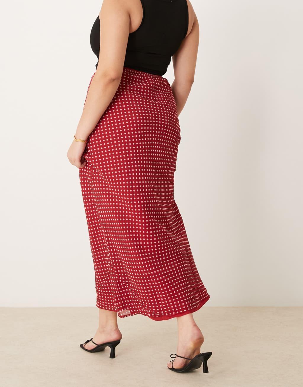 ASOS DESIGN Curve chiffon bias maxi skirt in red Spot Product Image