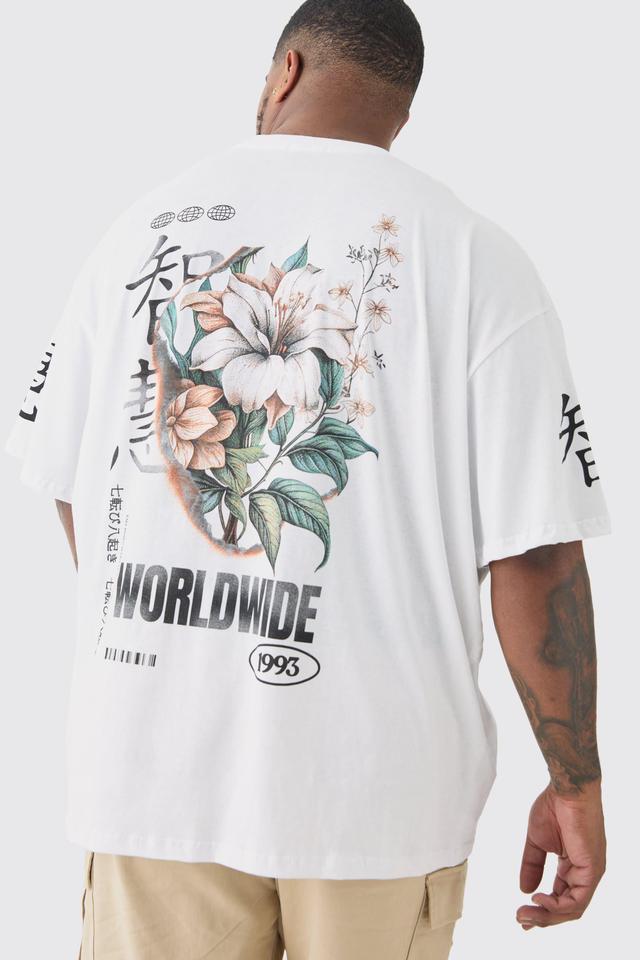 Plus Floral Sleeve Print T-shirt In White | boohooMAN USA Product Image