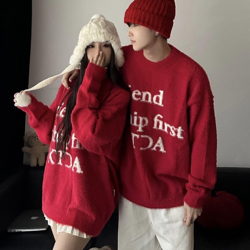 Couple Matching Round Neck Lettering Sweater Product Image