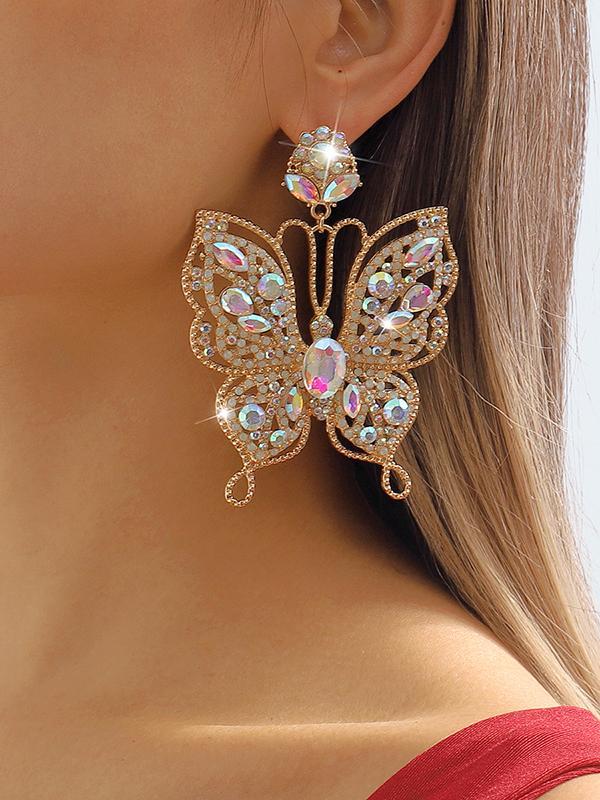 Butterfly Shape Rhine Stones Drop Earrings Product Image