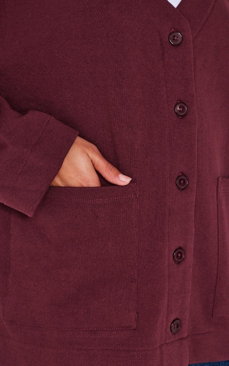 Burgundy Premium Fleeceback Button Front Sweat Cardigan Product Image