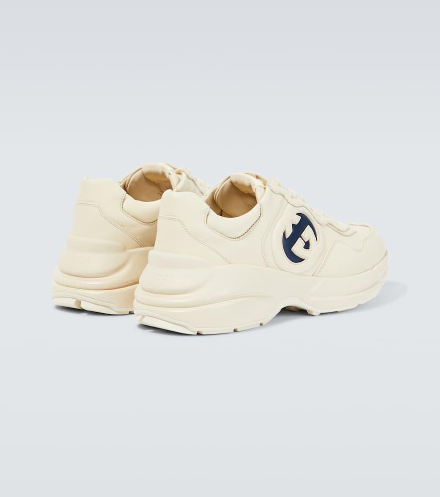 GUCCI Men's Rhython Leather Low-top Sneakers In Ivory Blue Product Image