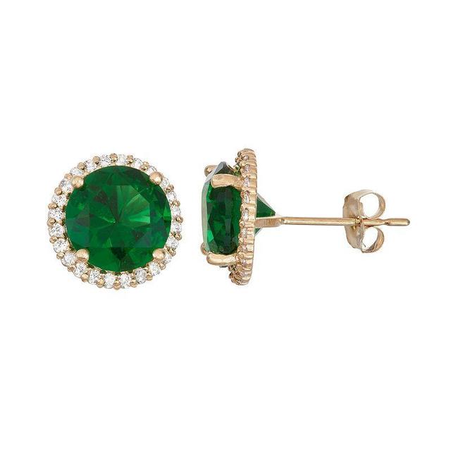 Designs by Gioelli 10k Gold Simulated Emerald & Lab-Created White Sapphire Halo Stud Earrings, Womens Product Image