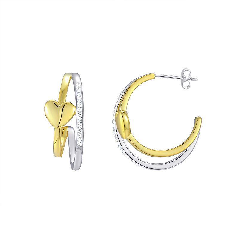 Chrystina Two-Tone Crystal Heart Double-Row C-Hoop Earrings, Womens, Two Tone Product Image