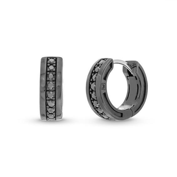 Vera Wang Men 1/3 CT. T.w. Black Diamond Huggie Hoop Earrings in Sterling Silver with Black Ruthenium Product Image