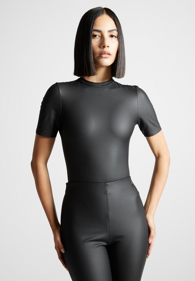 Matte Vegan Leather Tee Bodysuit - Black Female Product Image