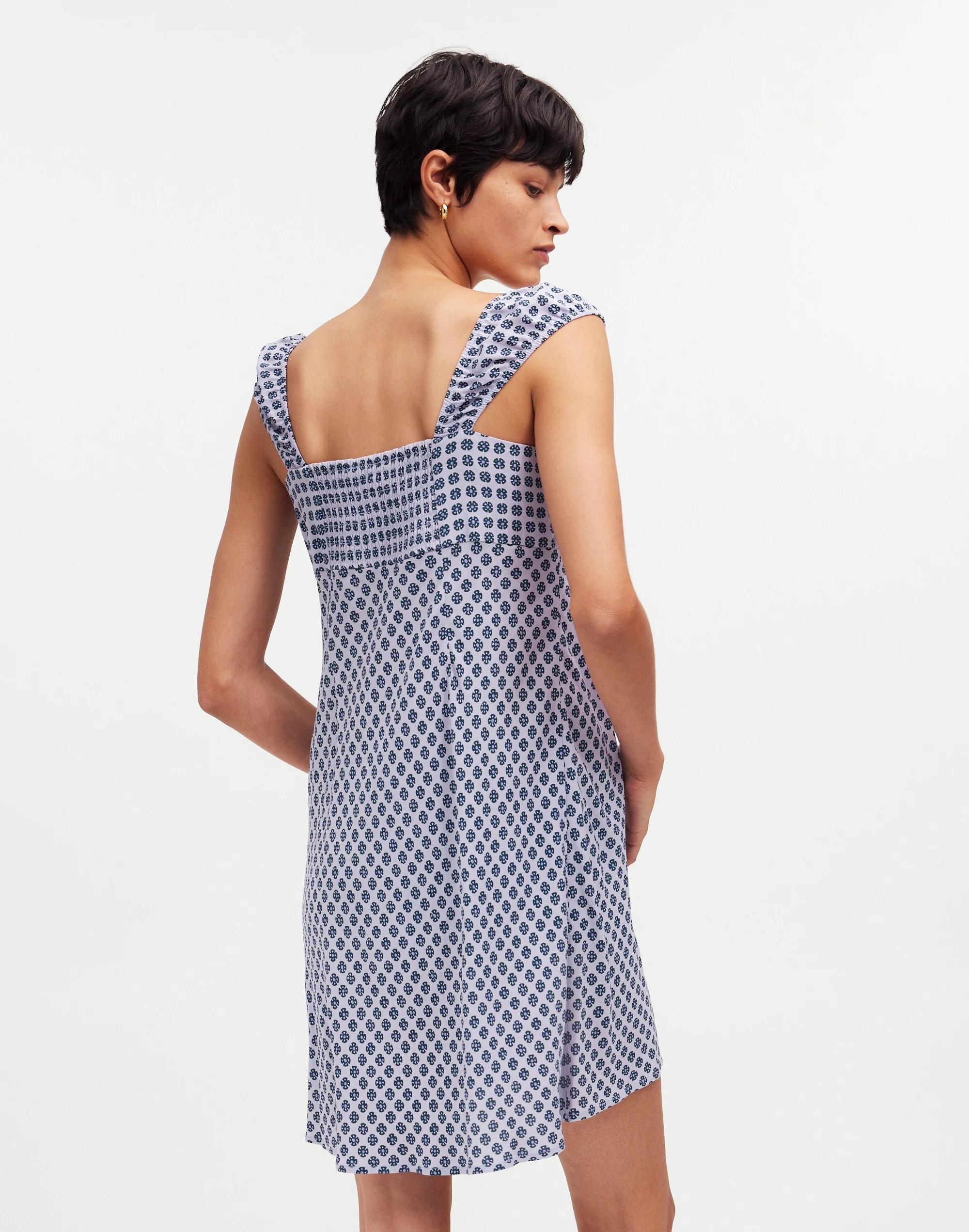 Cap-Sleeve Button-Front Mini Dress in Geometric Print Product Image