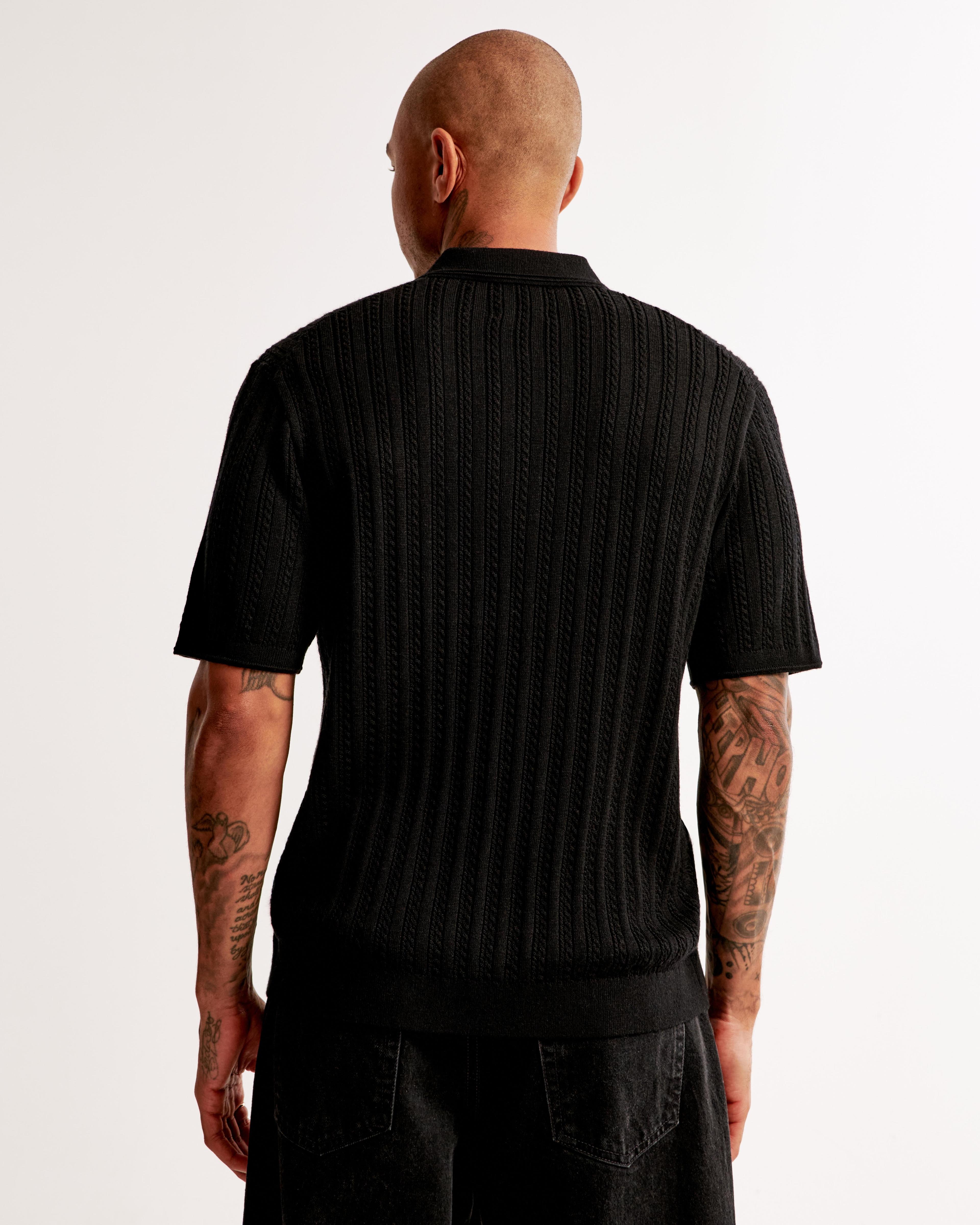 Merino Wool-Blend Cable 3-Button Sweater Polo Product Image