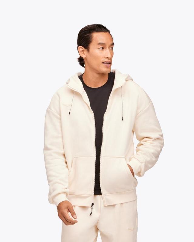 Mens HOKA Essential Full Zip Hoodie in Eggnog, Size Medium Product Image