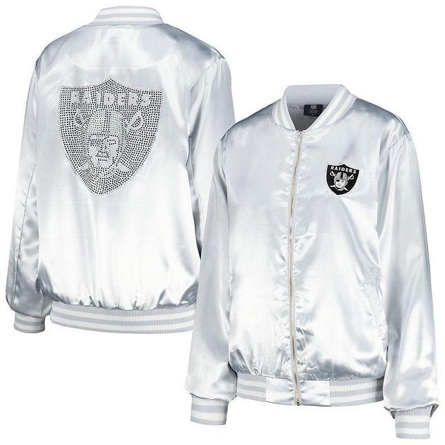 Womens Cuce Silver Las Vegas Raiders Rhinestone Full-Zip Varsity Jacket Product Image