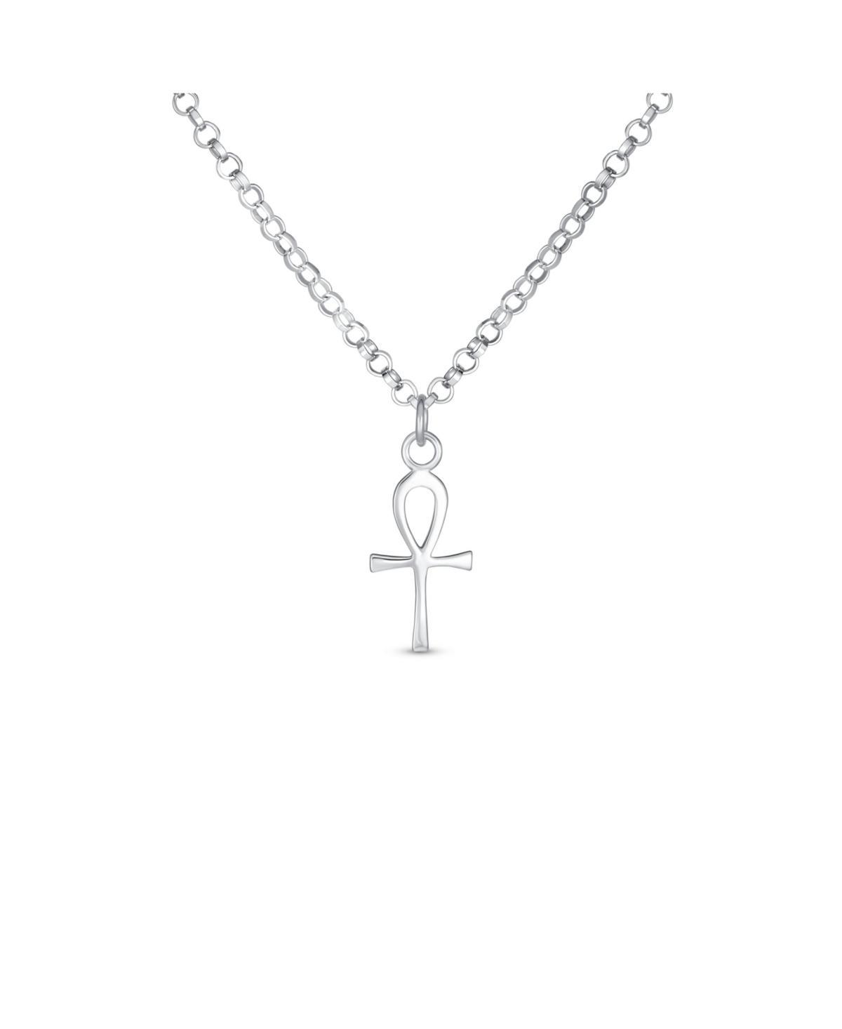 Bling Jewelry Mini Small Religious Key To Life Egyptian Ankh Cross Pendant Necklace For Women Sterling Silver Product Image