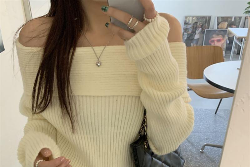 Off-Shoulder Ribbed Sweater Product Image