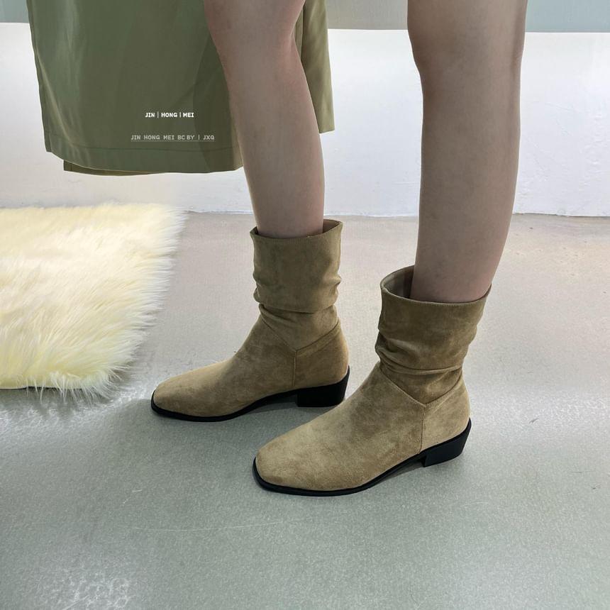 Chunky Heel Plain Ruched Short Boots Product Image