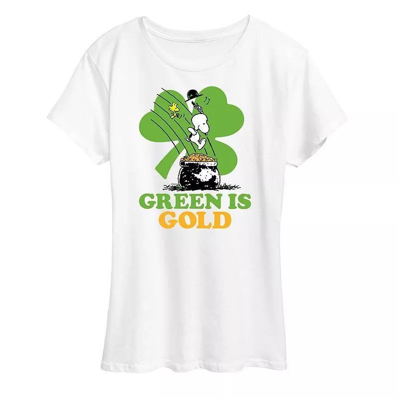 Womens Peanuts Snoopy & Woodstock Green Is Gold Graphic Tee White Product Image