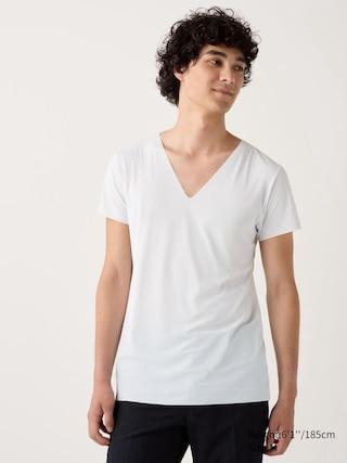 Mens Airism Mesh Anti-Odor V-Neck T-Shirt with Moisture-Wicking White XS UNIQLO US Product Image