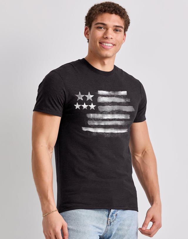 Hanes Mens Black & White Flag Graphic Tee 3XL Product Image