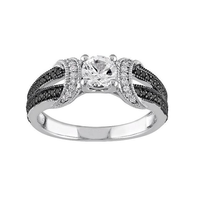 Stella Grace Sterling Silver Lab-Created White Sapphire & 1/4 Carat T.W. Diamond Split Shank Ring, Womens Product Image