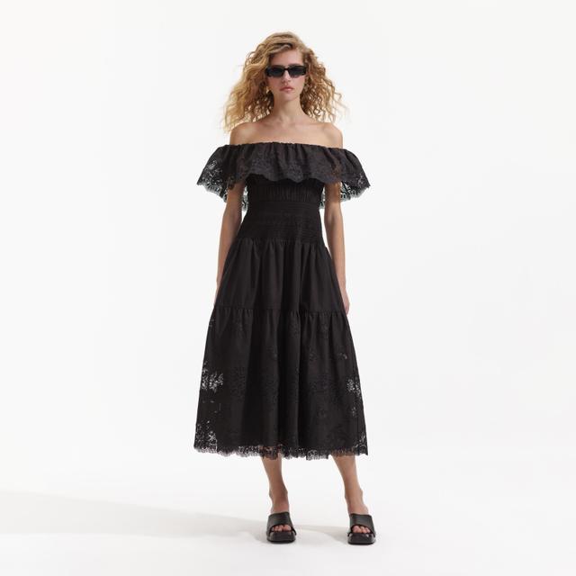 Black Cotton Midi Dress Product Image