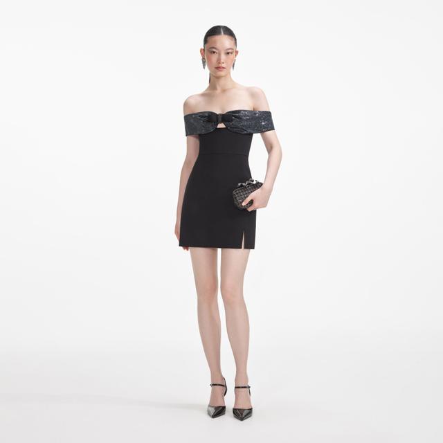 Black Crepe Bow Mini Dress Product Image