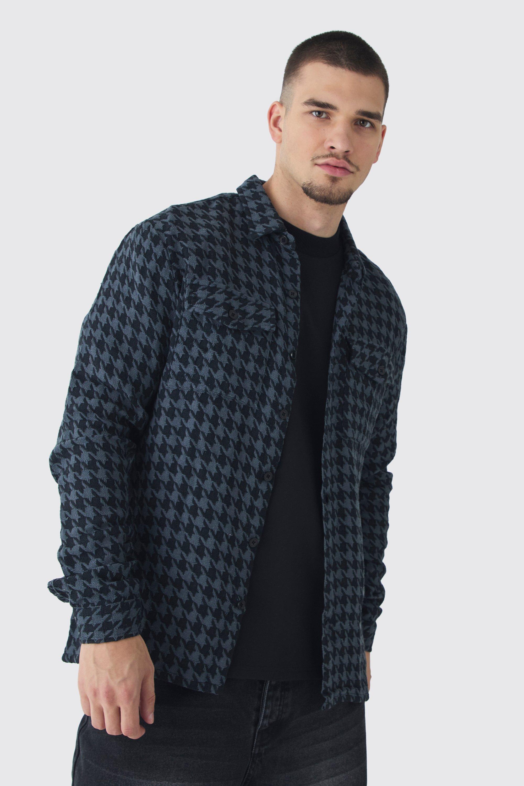 Mens Black Tall Mono Checked Regular Fit Shirt, Black Product Image