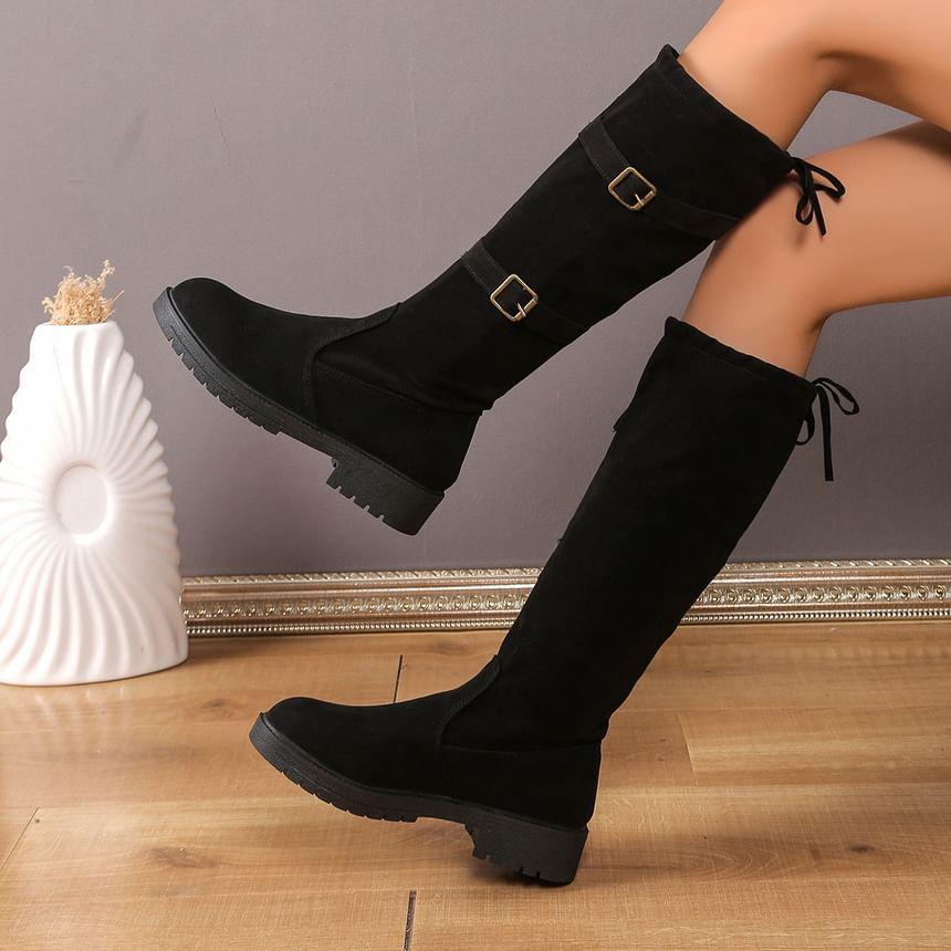 Platform Plain Buckled Tall Boots Product Image