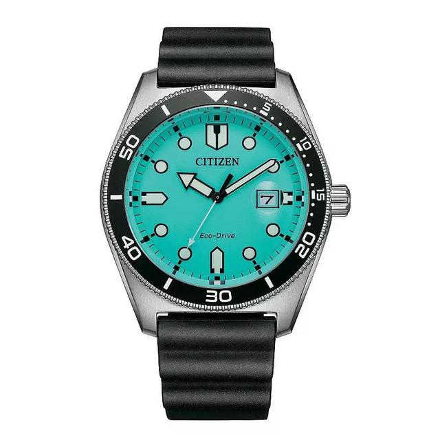 Citizen Mens Eco-Drive Marine Turquoise Dial Black Rubber Strap Watch - AW1760-14X Product Image