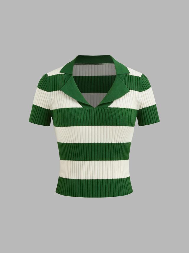 Knit Polo Striped Short Sleeve Top Product Image