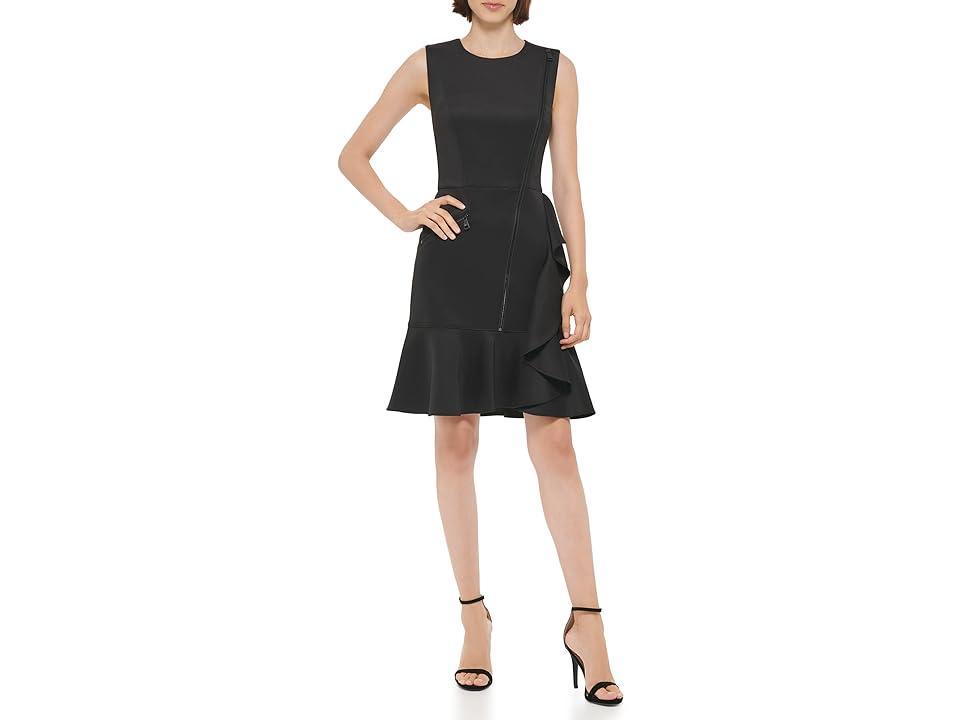 DKNY Sleeveless Ruffled Dress with Zipper Detail Women's Dress Product Image