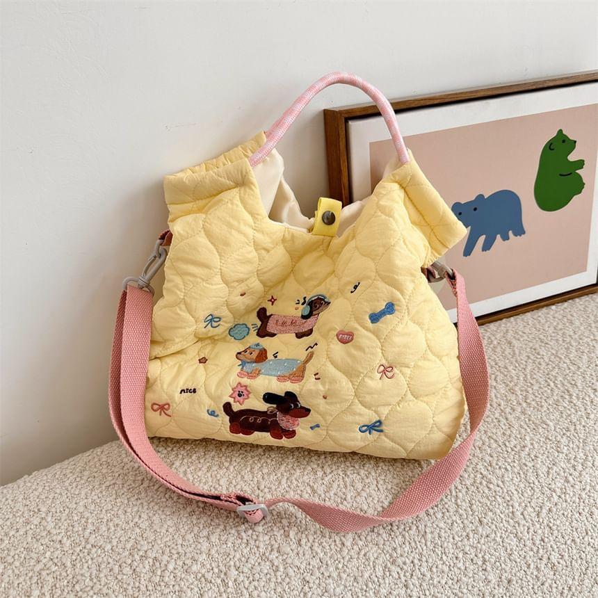 Cartoon Embroidered Heart Quilted Tote Bag Product Image