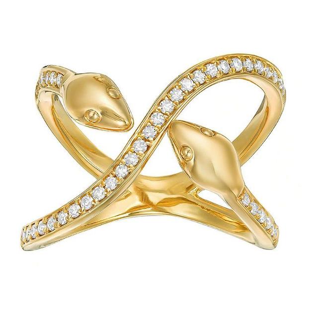 Gemminded 18k Gold Over Silver 1/4 Carat T.W. Diamond Two-Headed Snake Ring, Womens Gold Tone Product Image