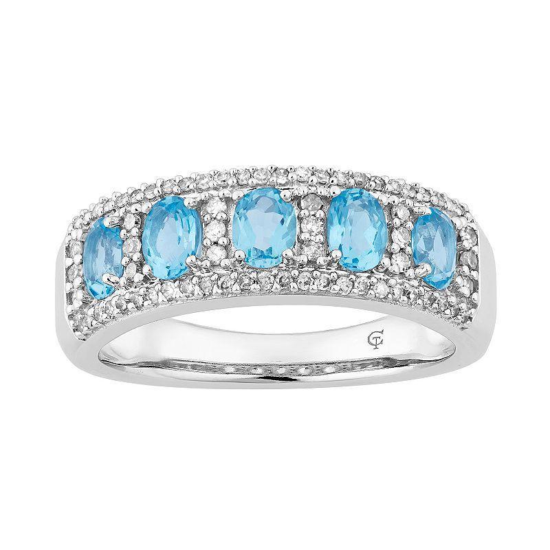 10k White Gold Swiss Blue Topaz & 1/4 Carat T.W. Diamond 5-Stone Ring, Womens Product Image