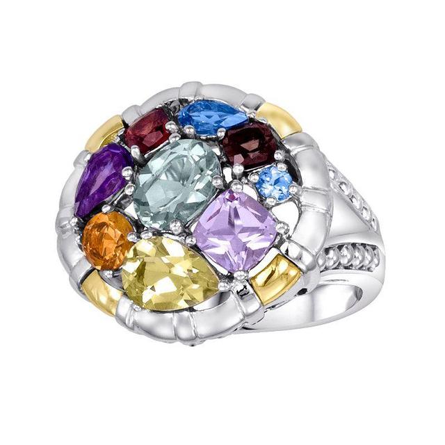 14k Gold Over Silver and Sterling Silver Gemstone Round Frame Ring, Womens Multicolor Product Image