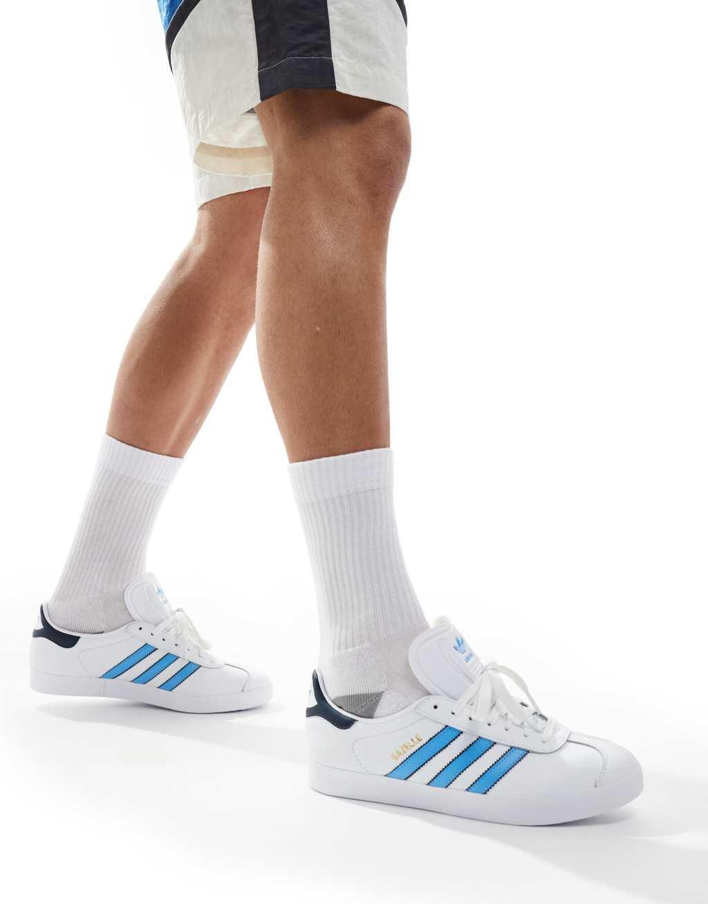 adidas Originals Gazelle sneakers in white and blue Product Image