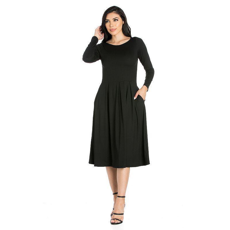 Womens 24Seven Comfort Apparel Long Sleeve Fit & Flare Dress with Pockets Product Image